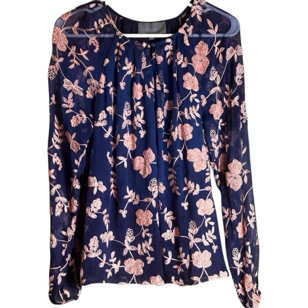 Sunday in Brooklyn Anthropologie Floral Long Semi Sheer Sleeve Blouse Small‎ 📦